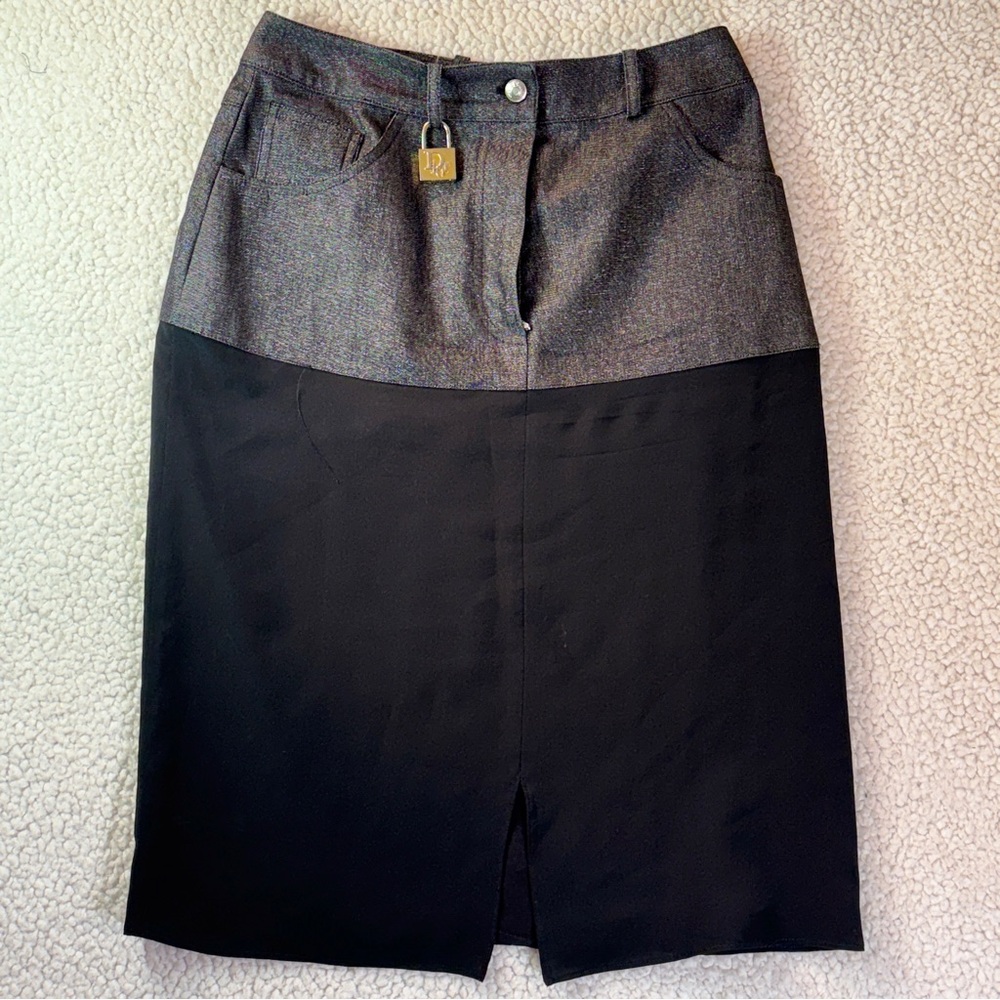 Christian Dior Boutique Paris Denim Silk Skirt & Belt Set FR38 Padlock France